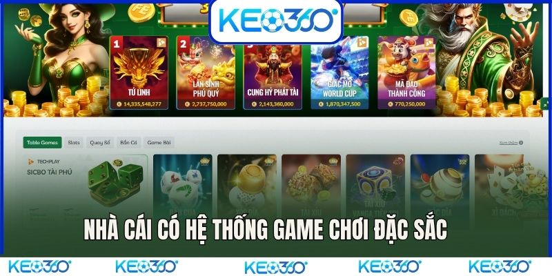 Nhà cái có hệ thống game chơi đặc sắc